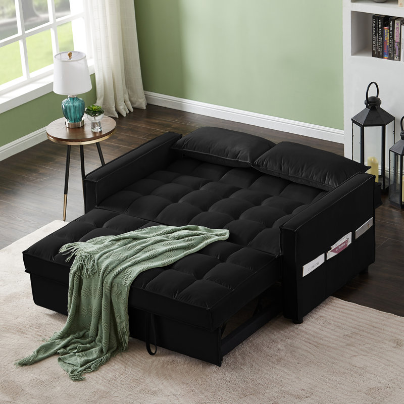 Mercer41 Ledjona Velvet Convertible Sofa Bed Pull Out Sleeper Sofa